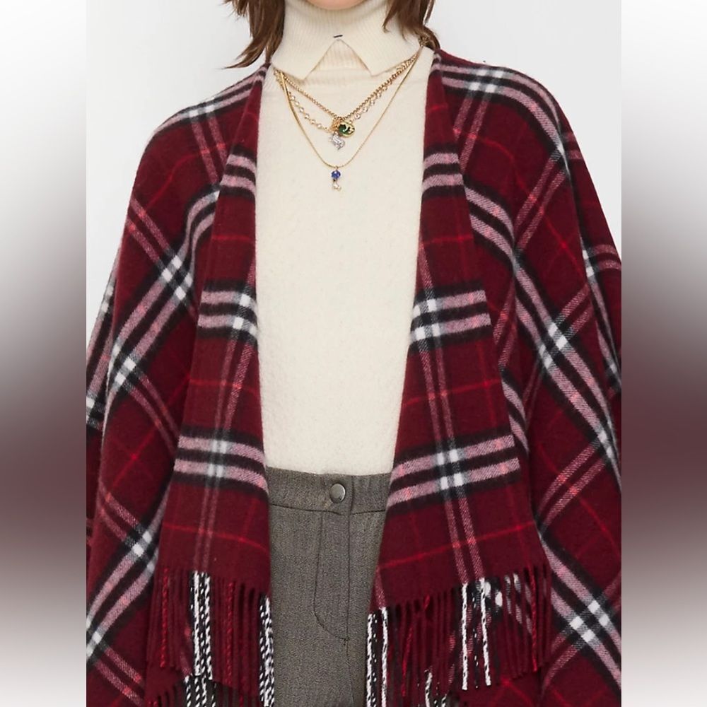Burberry red Charlotte Check Wool-Cashmere Cape - Picture 7 of 12